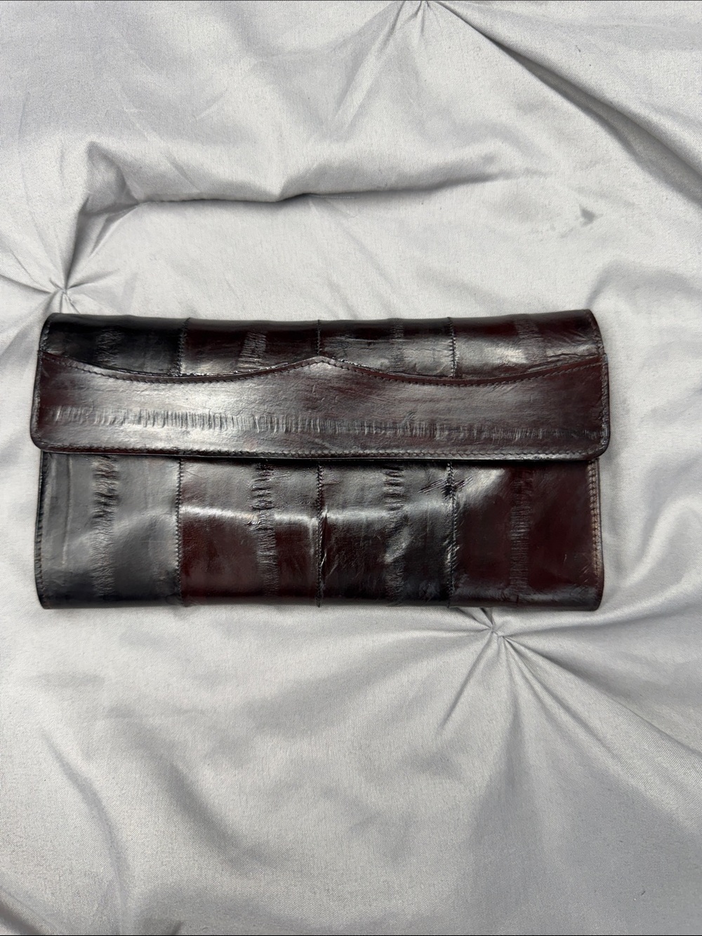 Dark Brown/Burgundy - Eel Skin Leather Patchwork Clutch  - 4x7